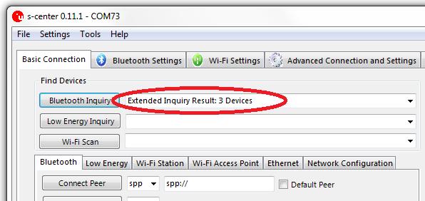 Figure 6: Bluetooth inquiry in s-center Select device If the s-center finds some Bluetooth devices,