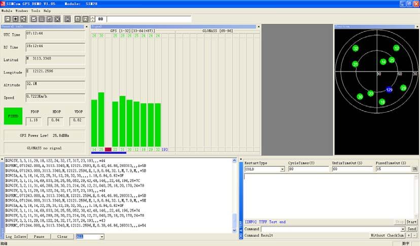 In the Signal window, satellite signal has been tracked as showing, GPS on the left side and GLONASS on the right side.