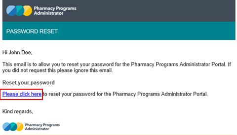 Note that the e-mail address must be the same address as the one where the e-mail from the Pharmacy Programs