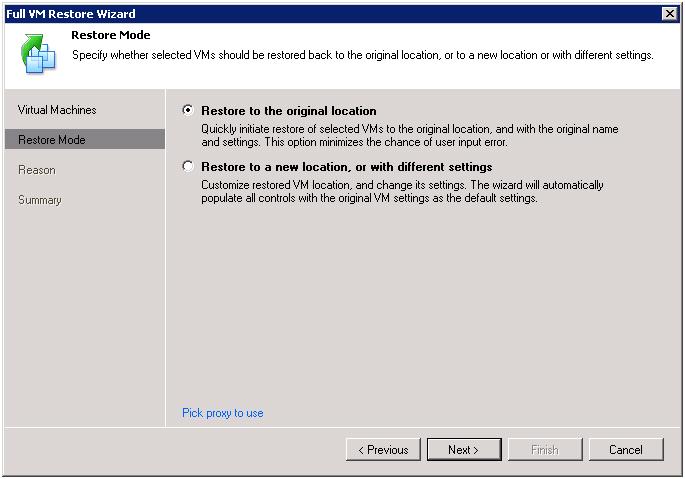5. At the Reason step of the wizard, specify the reason for restoring the VM. 6.