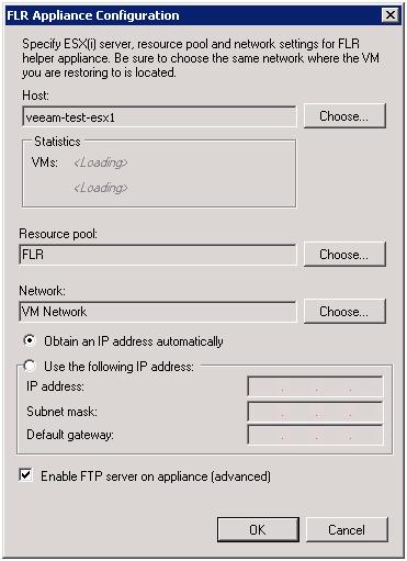 Select the Enable FTP server on appliance (advanced) check box. 6. Click Finish. Note that the FLR appliance may take 30 40 seconds to boot. 7.