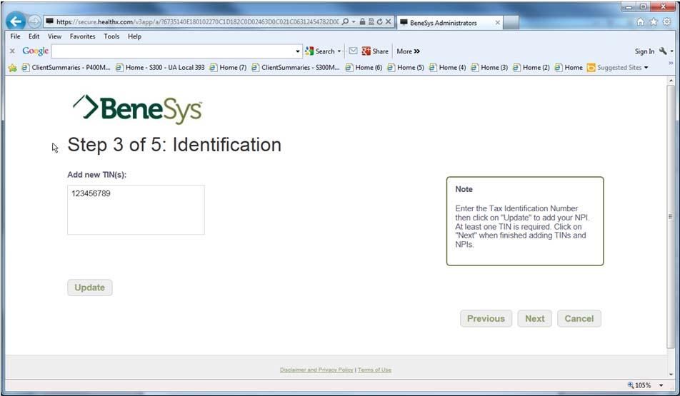 Step 3 of 5: Identification: Enter the Tax identification number.