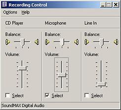 7 Click [Volume] button to display Recording Control window under the Sound recording section in the Audio Properties dialogue box.