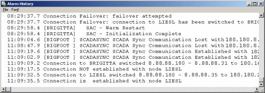 NOTE: The Alarm History window can also be used to monitor Enhanced Failover. A message displays when the active SCADA is switched.