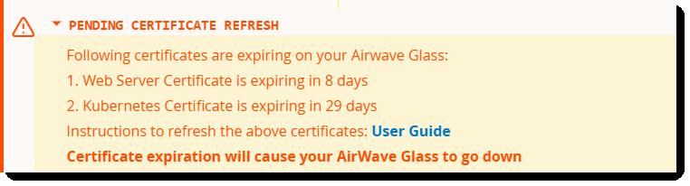 After an Upgrade to AirWave Glass 1.2.2 AirWave Glass 1.2.2 includes a simplified way to refresh your certificates.