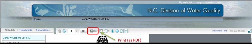 In document view, look for the PDF icon in the menu bar immediately above the document. Press the PDF button to begin the download process.