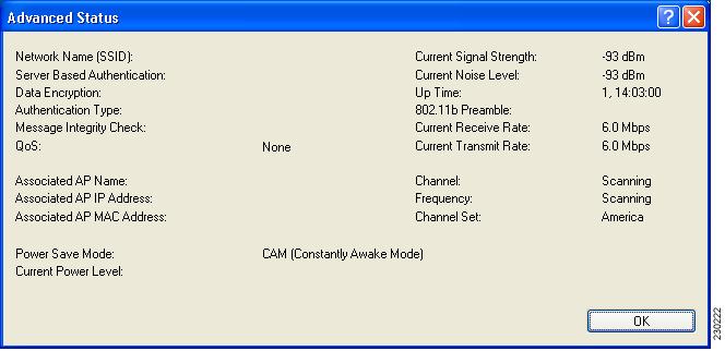 Click Advanced if you want to view more detailed status information for your client adapter. The Advanced window appears (see Figure 7-4).