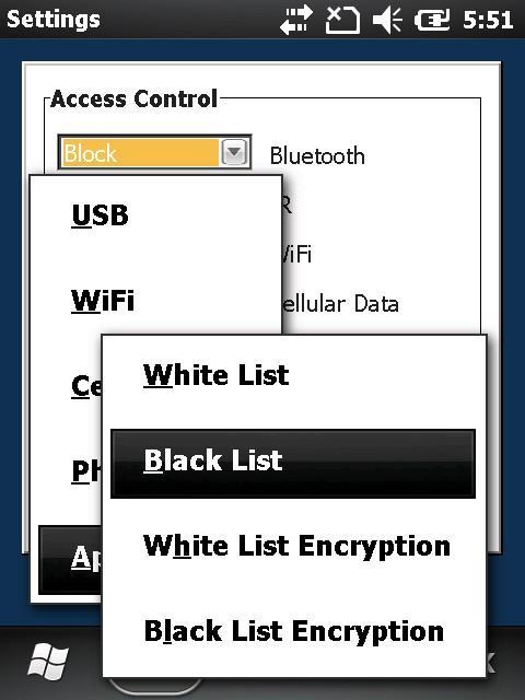 Select the Applications combo-box to Black Listed. Then select the Edit->Applications->Black List menu to display the list of applications (.exe files) which are un-approved for execution.