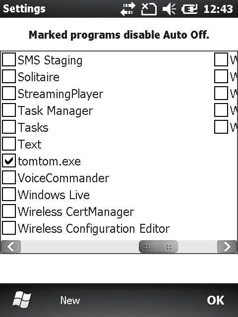 20b Setup the Auto Off policy. Select the New menu option from the Programs List screen (from the Auto Off settings).