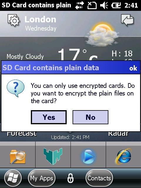 By default, the security setting requires only encrypted storage cards to be used. 3 Encrypt a storage card.