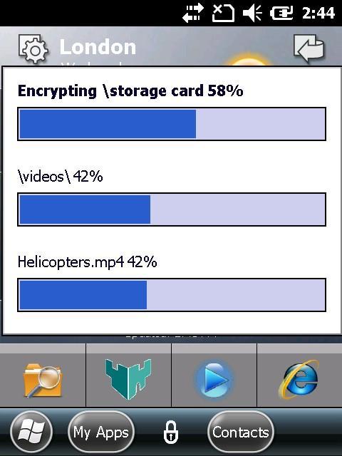 *Be careful with cards containing large quantities of data, the initial encryption can take anywhere from 1 minute to 2 hours (dependant on processor speed, roughly 3 minutes for every 100MB on