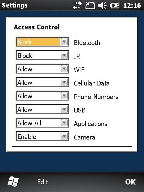 Select the Wipe Device icon from the Settings pane. The lockout user policy is also set in this screen. 12 Setup the Wipe Device security policy. If not docked refers to a connection to a PC.