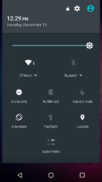notification settings panel provides shortcuts to different phone settings for