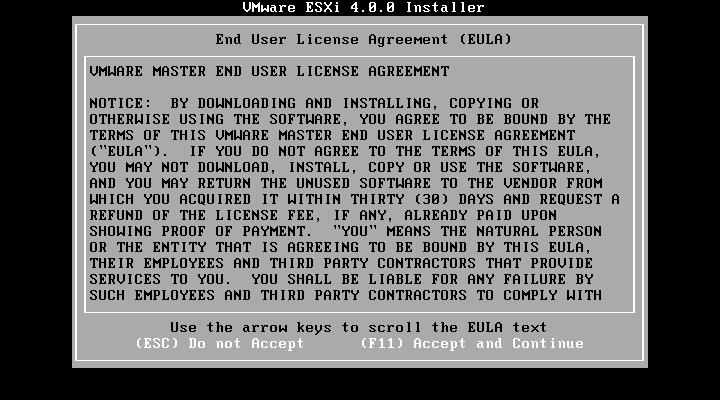 Welcome to the VMware ESXi 4.0.0 Installation.