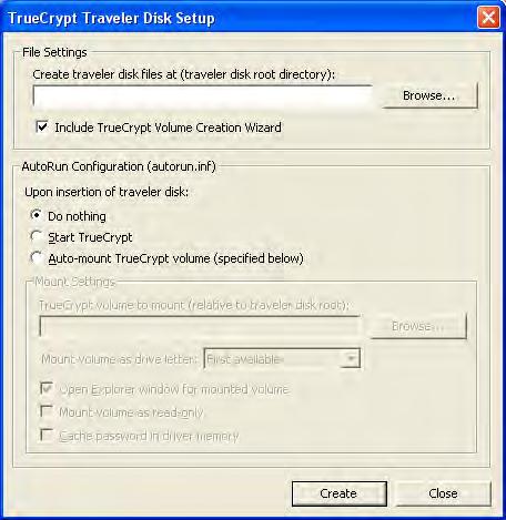 You will see a TrueCrypt Traveler Disk Setup window.
