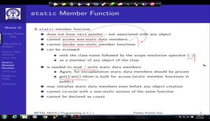 (Refer Slide Time: 21:18) So, this is the typical use of the static data member.