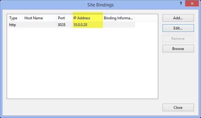 4. Right click on integreat4tfs 2016 Update XX and select the Edit Binding option The Site Bindings window will be
