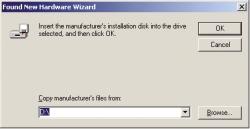 5. When the Found New Hardware Wizard dialog box appears, insert the GA302T driver CD into your
