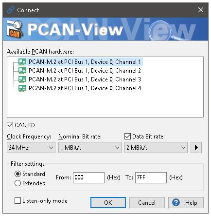 Do the following to start and initialize PCAN-View: 1. Open the Windows Start menu and select PCAN-View. The Connect dialog box appears. Figure 13: Selection of the hardware and parameters 2.