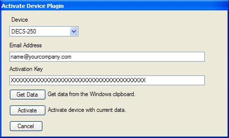 128 9440300990 Rev P Entering an Activation Key Figure 115. Activate Device Plugin Screen Select from the Device pull-down menu.