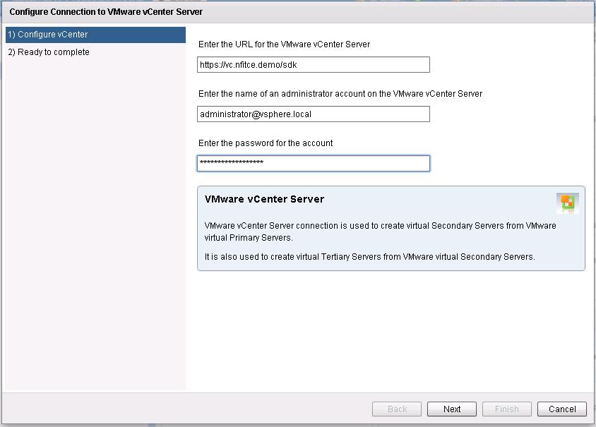 Figure 9: VMware Converter Integration Likewise, Engine also automates secondary server creation for a virtual machine (V2V) protection pair by leveraging VMware vcenter Server s built-in V2V cloning