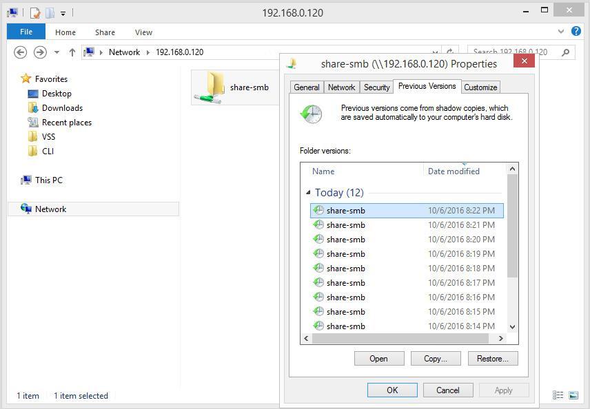 In the event of a file being renamed or deleted, you can view the previous version of the containing folder.