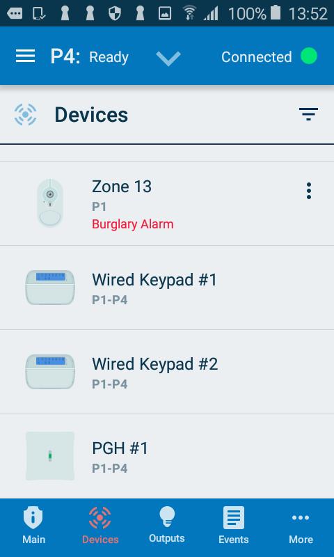 Device Section. A list of all connected sensors and devices is shown.