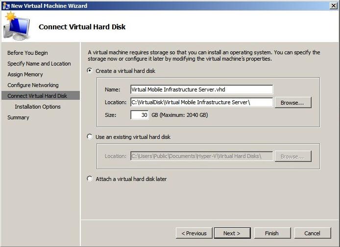 Installing on Microsoft Hyper-V The Connect Virtual Hard Disk screen appears. 9. Check the virtual hard disk name, location and size, and make the changes if necessary, and then click Next.