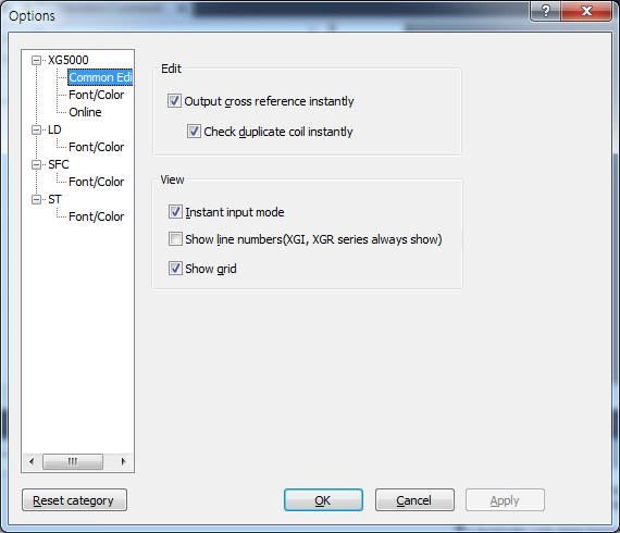 XG5000 User s Manual 2.7.3 XG5000 Common Editor [Steps] 1. Select menu [Tools]-[Options] 2.