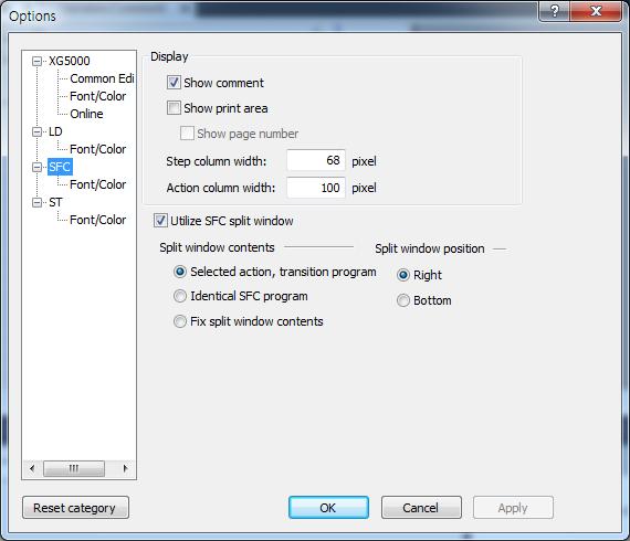 2.7.8 SFC option Options used when editing SFC program [Steps] 1. Select [Tools]-[Option] 2. Select SFC category [Dialog box] a b c d e h f g [Description of dialog box] a.