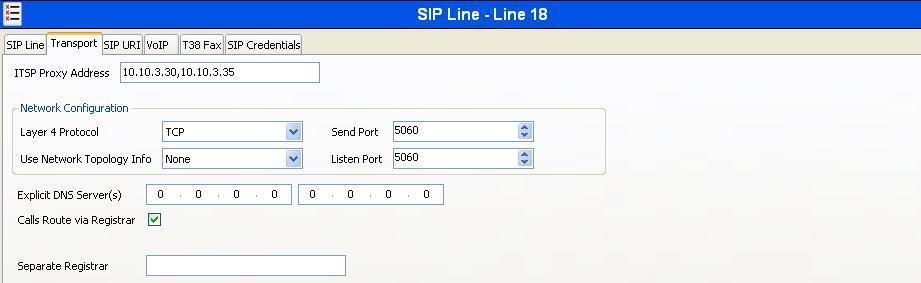 Select the Transport tab and set the following: Set ITSP Proxy Address to the inside interface IP address s of the Avaya SBCE as shown in Figure