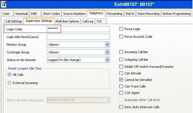 Select the Telephony tab. Then select the Supervisor Settings tab as shown below.