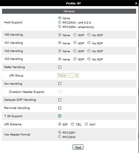 6.2.2. Server Interworking BT Ireland Server Interworking allows the configuration and management of various SIP call server-specific capabilities such as call hold and T.38.