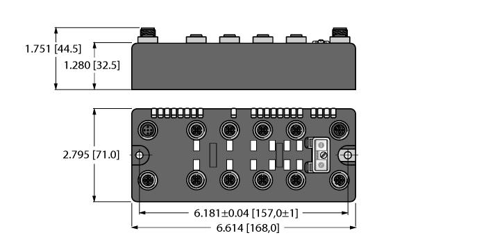 On-machine Compact fieldbus I/O block DeviceNet slave 125 / 250 / 500 kbps Two 5-pole M12 connectors for fieldbus connection 2 rotary switches for node address IP67, IP69K M12 I/O connectors LEDs