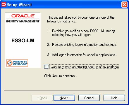 First Time Use Scenarios In the setup phase, the user will go through the normal ESSO-LM First Time Use (FTU) wizard until the Select Primary Logon Method dialog box is displayed.