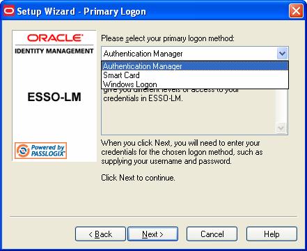 2. The dialog box lists the setup tasks necessary for your local installation of ESSO-LM, choosing your primary logon method and supplying the