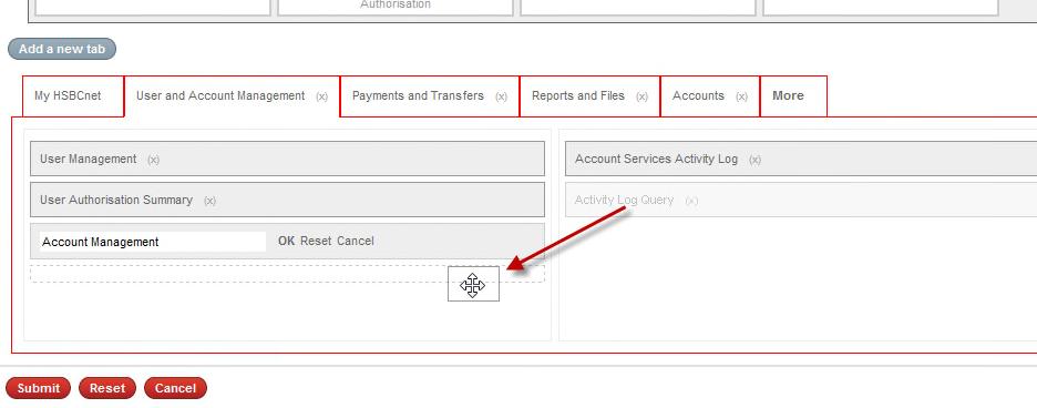 Organising services on a tab You can organise services on a tab by dragging them to a new location on a tab.