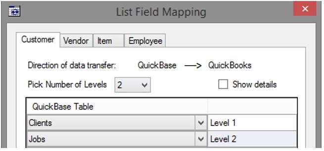 Mapping the Lists In order for Q2Q to know how to process the information between QuickBooks and Quick Base, the maps will have to be set up.