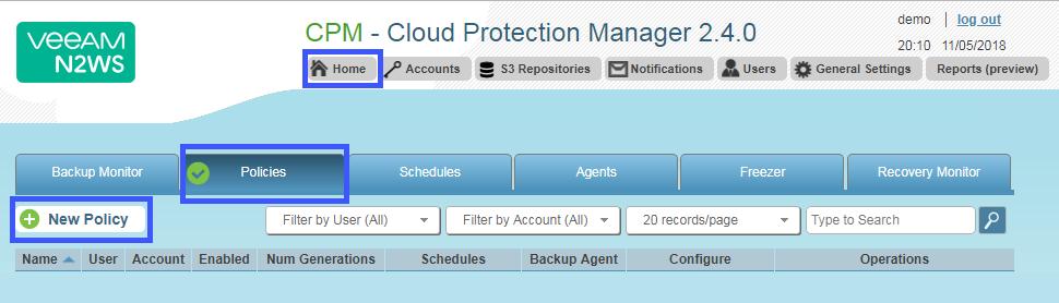 In the Policy page, enter a policy name and description: Other fields in this screen (Figure 3-6) include: Figure 3-6 Account Each policy can be associated with one AWS account.