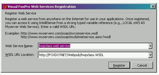 Figure 14. Registering a Web Service.
