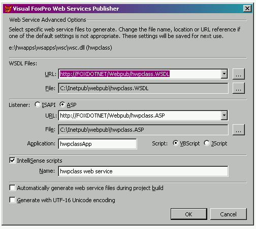 The Advanced button is used for changing settings, as shown in Figure 9. You ll probably want to open it up and verify that the settings are correct, particularly for the location of the WSDL files.