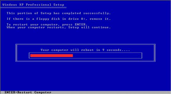 The system will then need to reboot : ( this is a funny screen : the system will restart anyway after 1 seconds, and you have only the choice to press ENTER to shorten the