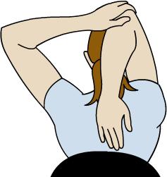 Upper back stretch Clasp your hands behind your head, keeping your elbows straight out to the side.