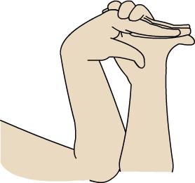 Spread fingers wide apart stretching the inner palm and fingers. Repeat on the other side.