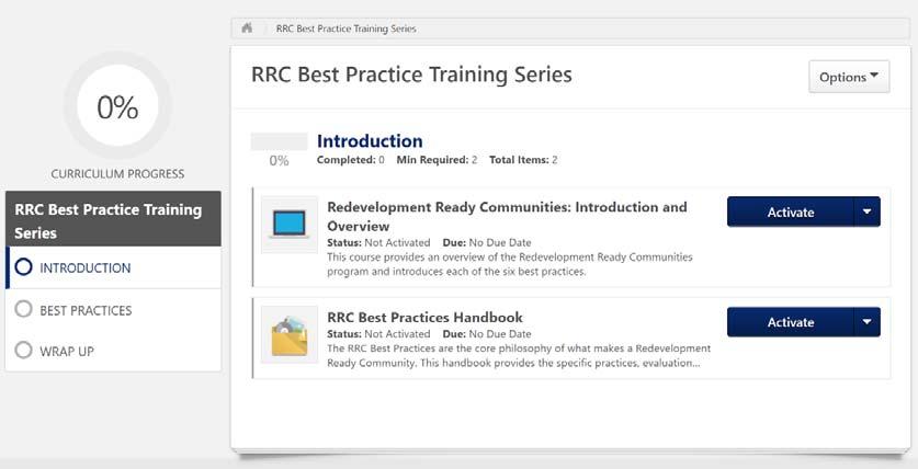 RRC Best Practices Training Series When you launch the curriculum, you ll see the following page: To proceed, click a section title or View Details button.