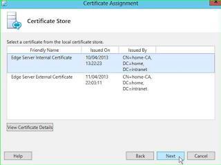 Select the certificate generated for the internal card's Edge,
