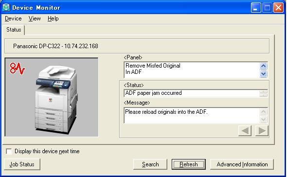 Error Notify If an error occurs in the selected printer while printing, the Device Monitor pops up automatically indicating the error.