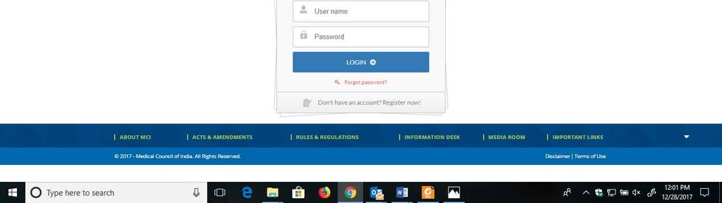 3. Click on the text Registration for User id and Password The following screen will appear 4.