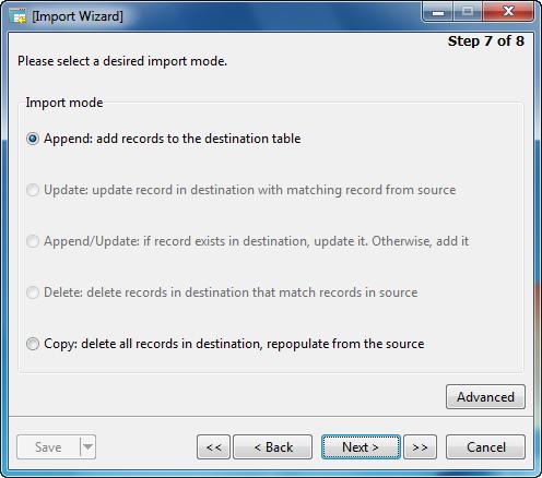 Data Management Tools 25 Selecting Import Mode