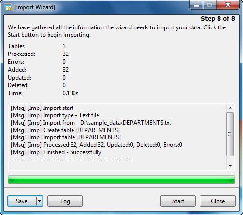 Data Management Tools 27 Saving and Confirming Import (Step 8) Click Start button to start the import process.